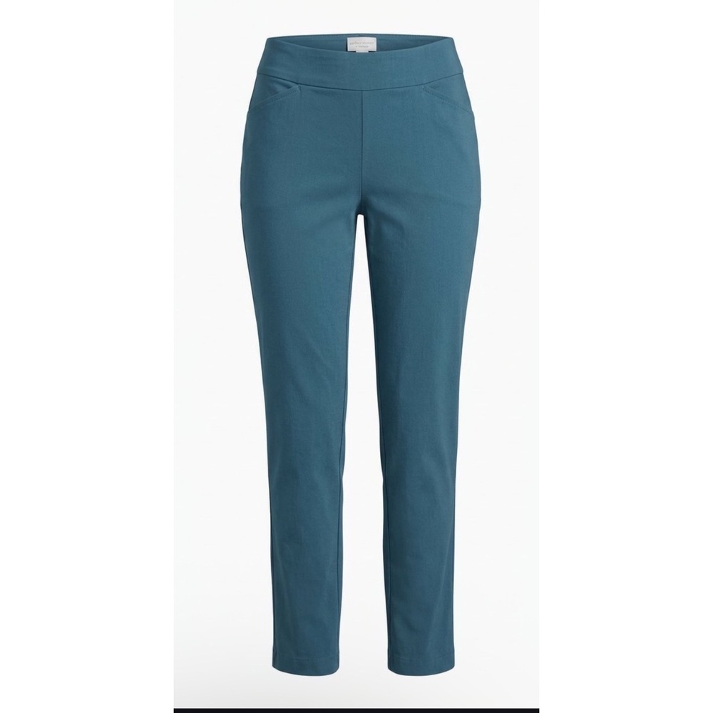 Chico's Perfect Stretch Teal Blue Pull On Straight Leg Pants Size 2 Regular